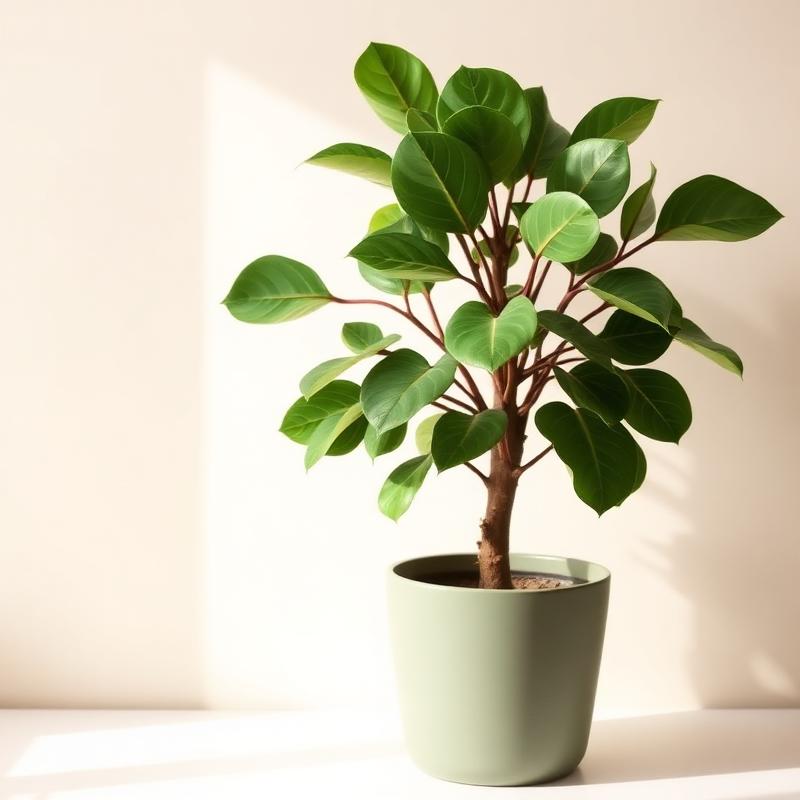 Ficus lyrata mit großen geigenförmigen Blättern in einem salbeigrünen Topf